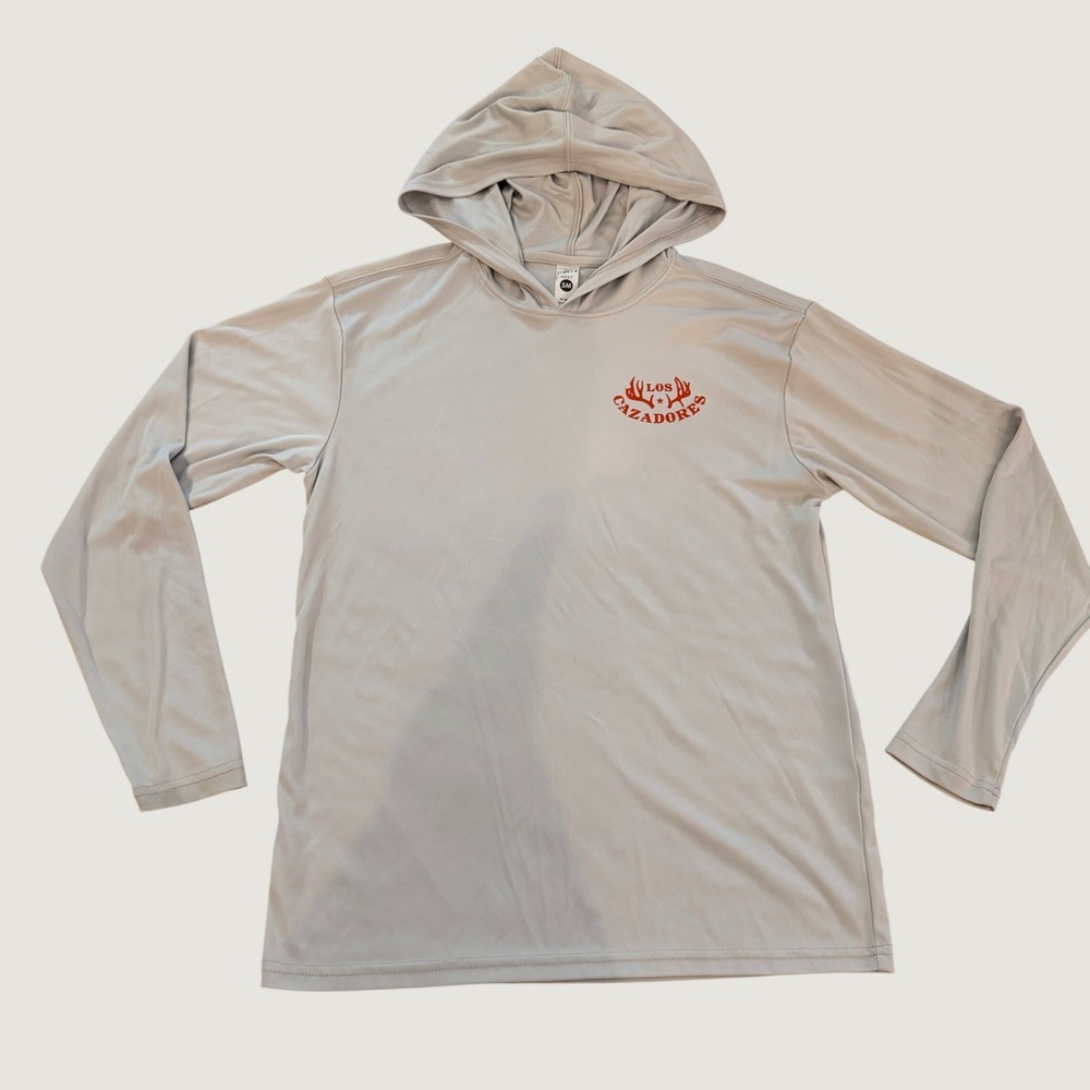 BAW Mens Fishing Shirt Performance Hoodie Gray Los Cazadores Graphic Size S